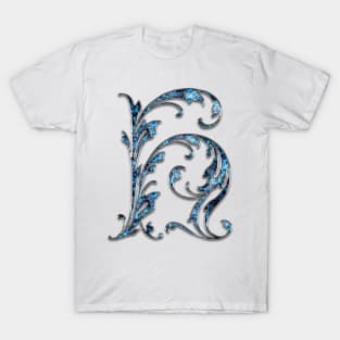 Ornate Blue Silver Letter H T-Shirt